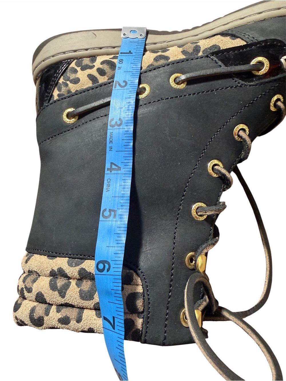 Sperry Black Lace-Up Hikerfish Ankle Boots with Leopard Accents - Picture 10 of 10